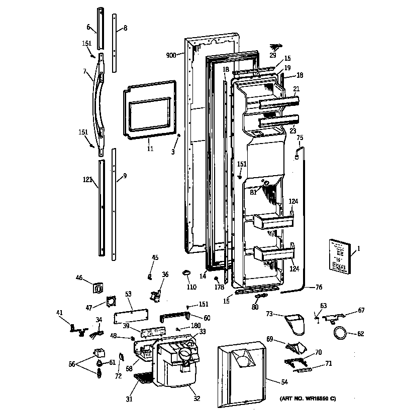 GE TFX27PPBABB freezer door diagram