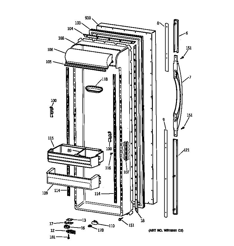 GE TFX27PPBABB fresh food door diagram