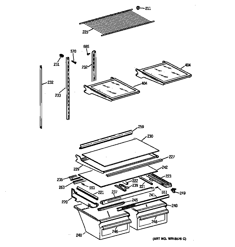 GE TBX19FIBBRAA shelf parts diagram