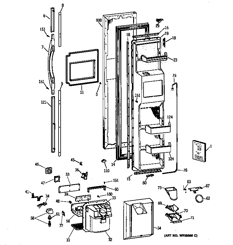 GE TPX21PRBAAA freezer door diagram
