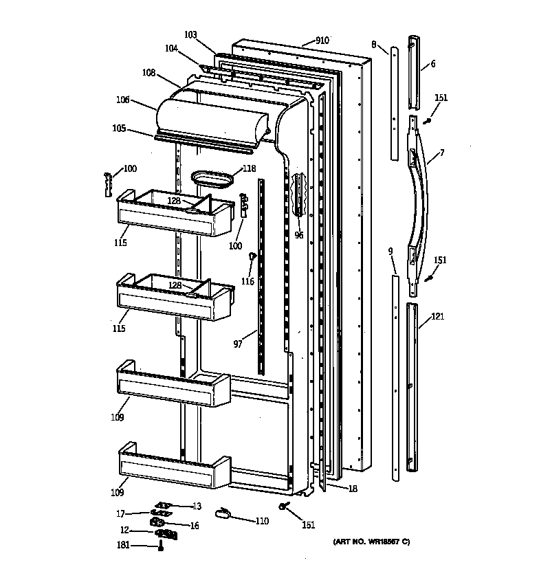 GE TPX21PRBAAA fresh food door diagram