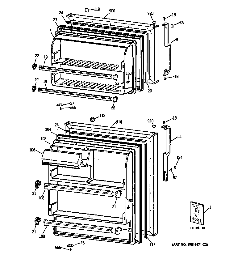 GE TBG16SACBRWW doors diagram