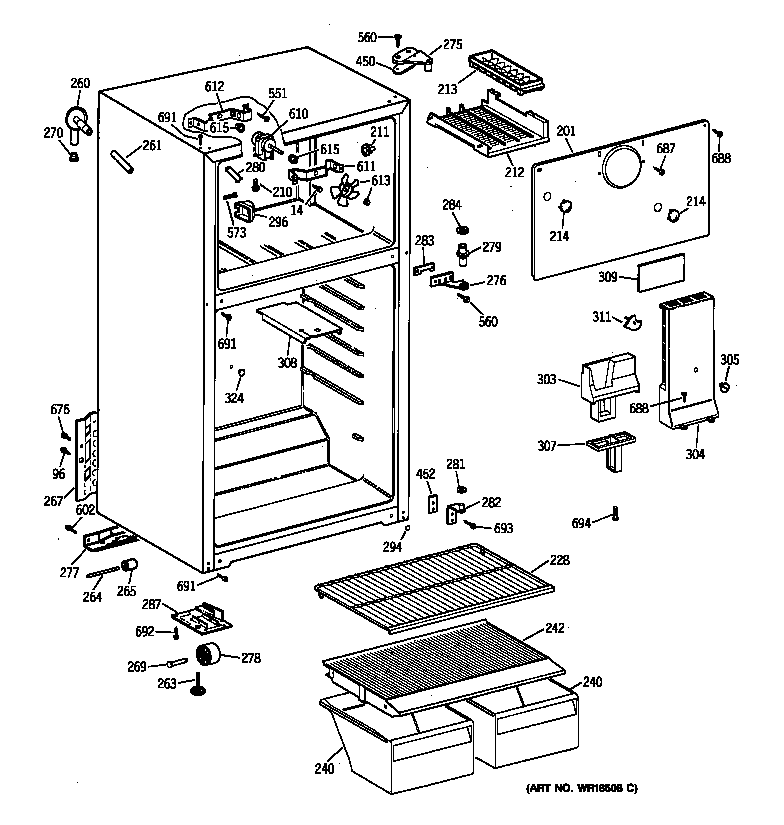 GE TBG16SACBRWW cabinet diagram