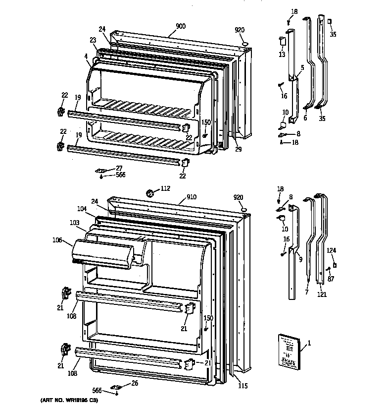 GE TBX14SAZHLWH doors diagram