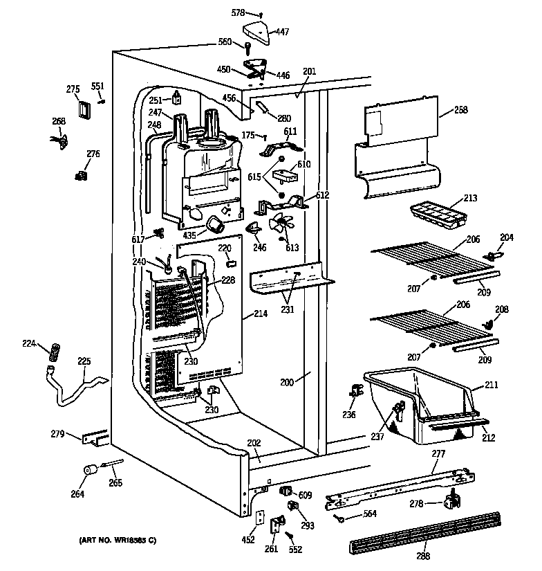 GE MSX20BABAWH freezer section diagram