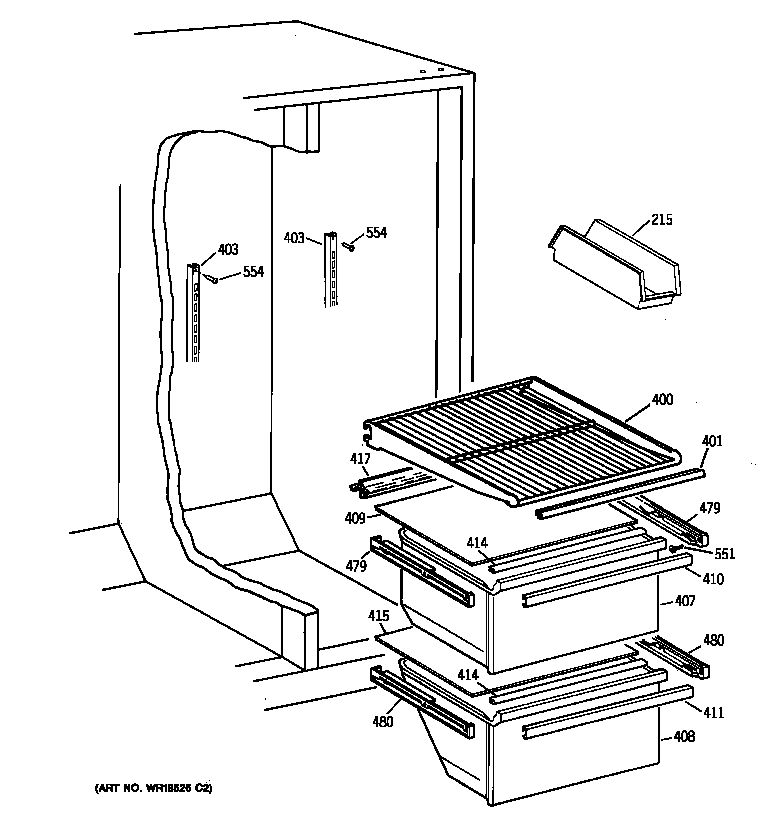 GE MSX20BABAWH fresh food shelves diagram