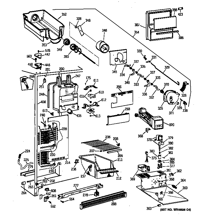 GE MSX22GRBAAA freezer section diagram