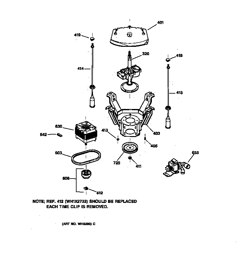 GE WNSR3120W0AA suspension, pump & drive components diagram