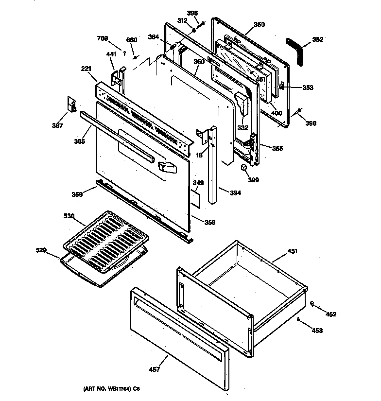 GE JBP24BY3 door & drawer parts diagram