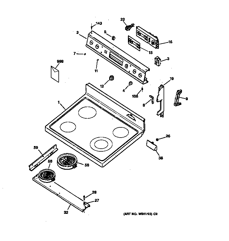 GE JBP63BY4WH control panel & cooktop diagram