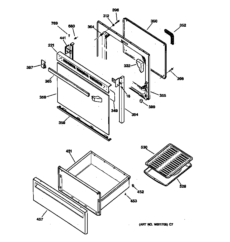 GE JBP63BY4WH door & drawer parts diagram