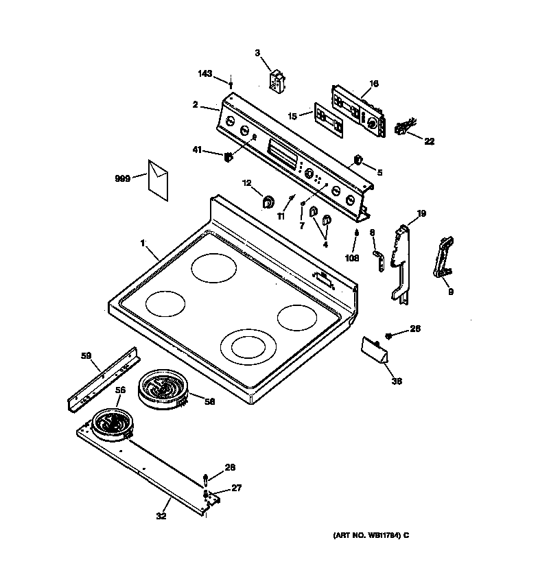 GE JBP66WY4 control panel & cooktop diagram