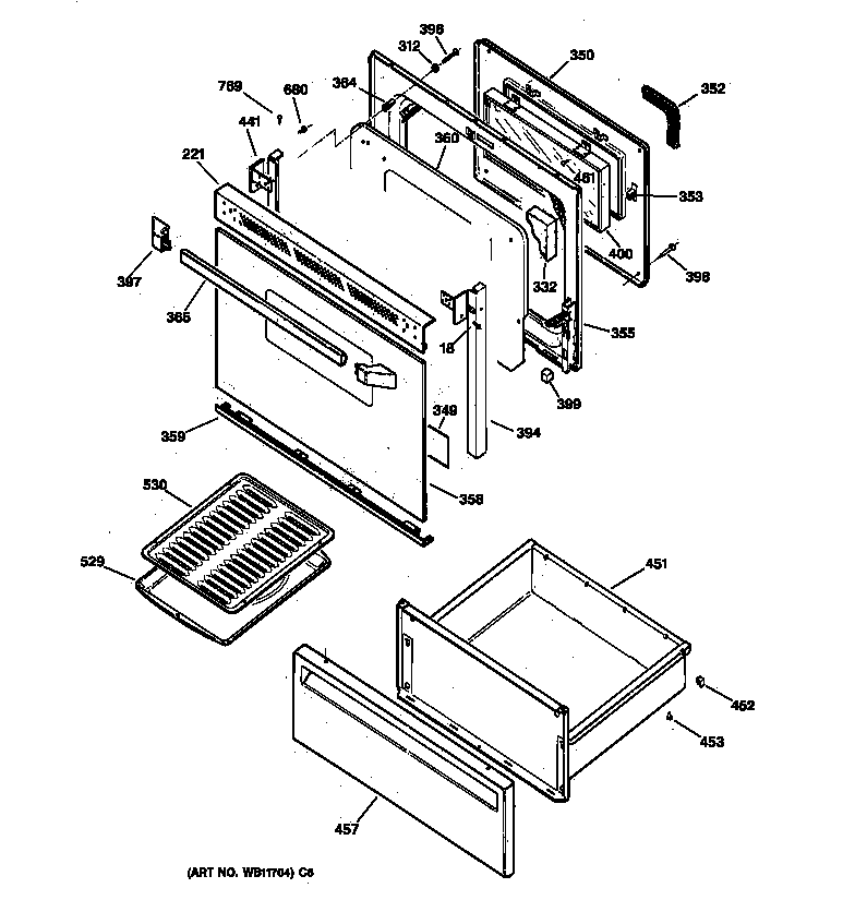 GE JBP66WY4 door & drawer parts diagram