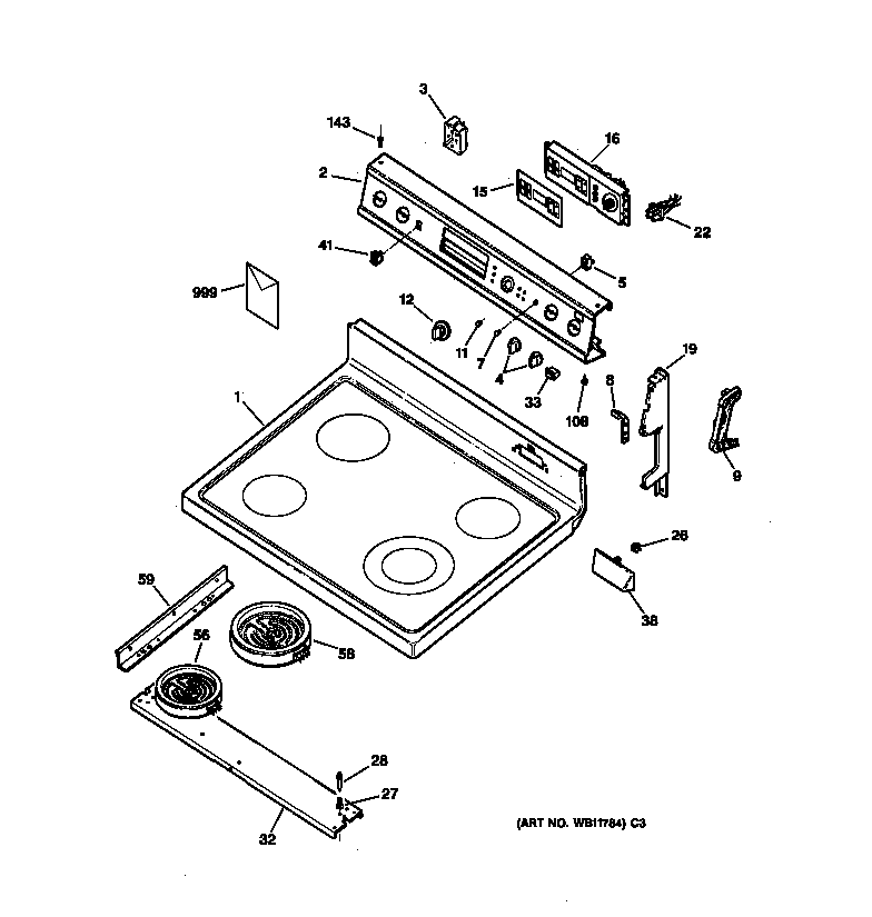 GE JBP78BY4 control panel & cooktop diagram