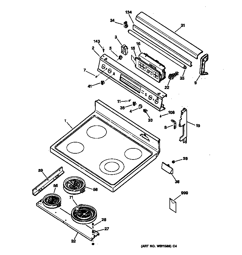 GE JBP79BY4 control panel & cooktop diagram