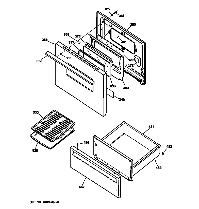 GE JBS07V6 door & drawer parts diagram