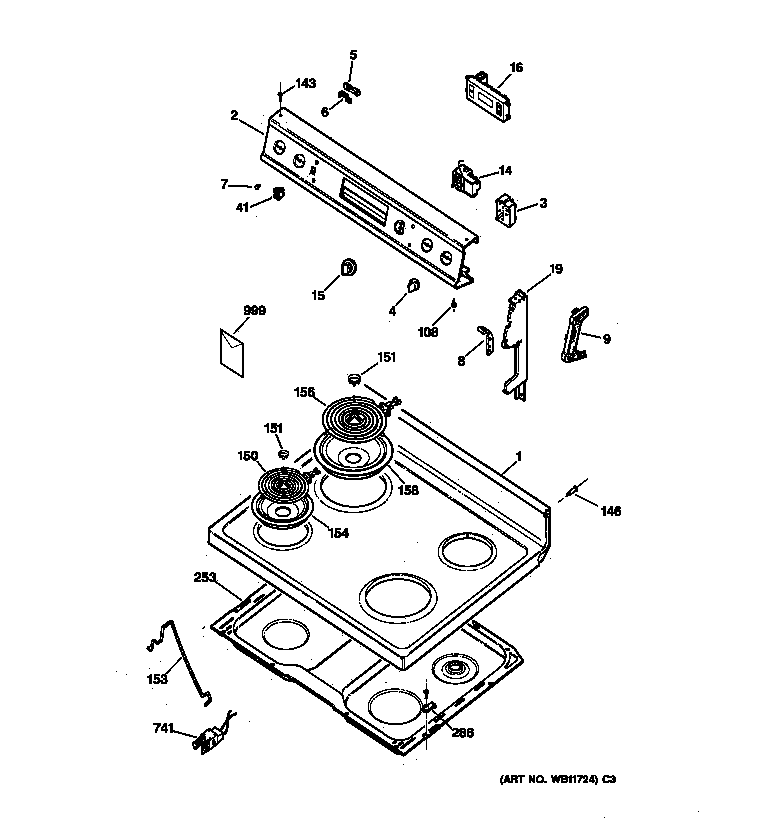 Hotpoint RB533GW5 control panel & cooktop diagram