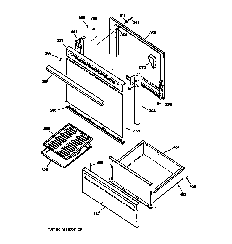 Hotpoint RB533GW5 door & drawer parts diagram