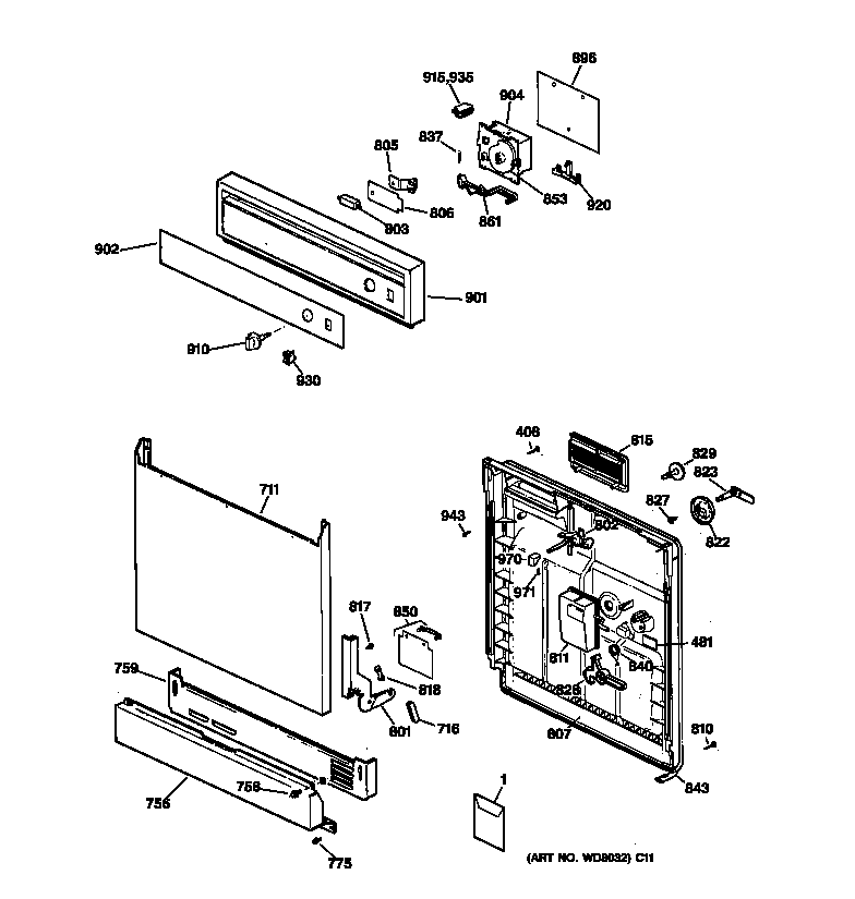 Hotpoint HDA1000Z02WH escutcheon & door assembly diagram