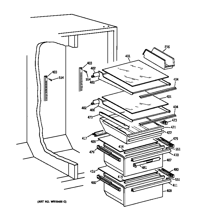 Hotpoint CSK28DRBAAA fresh food shelves diagram