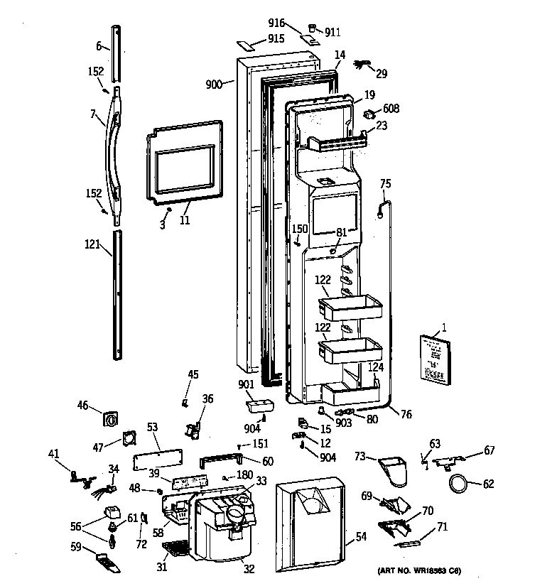 GE MSG28DHBAWW freezer door diagram
