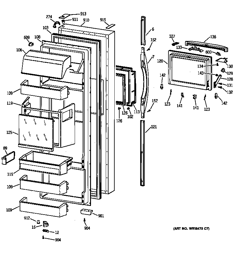 GE MSG28DHBAWW fresh food door diagram
