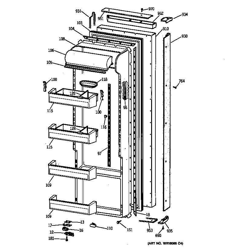 GE TPG21BRBABB fresh food door diagram