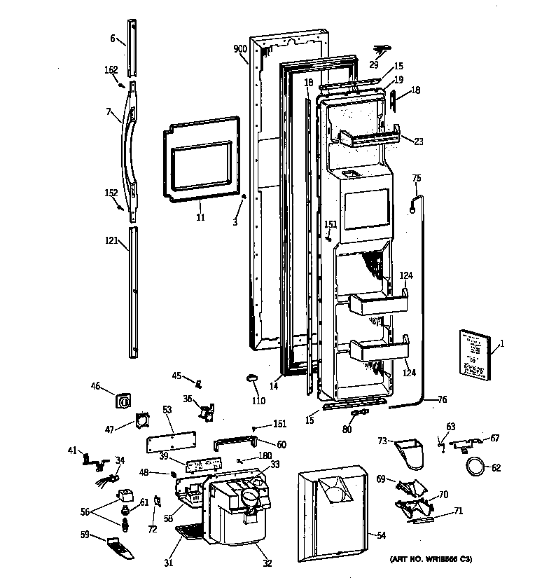 GE TPG21JRBABB freezer door diagram