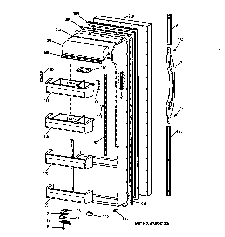 GE TPG21JRBABB fresh food door diagram