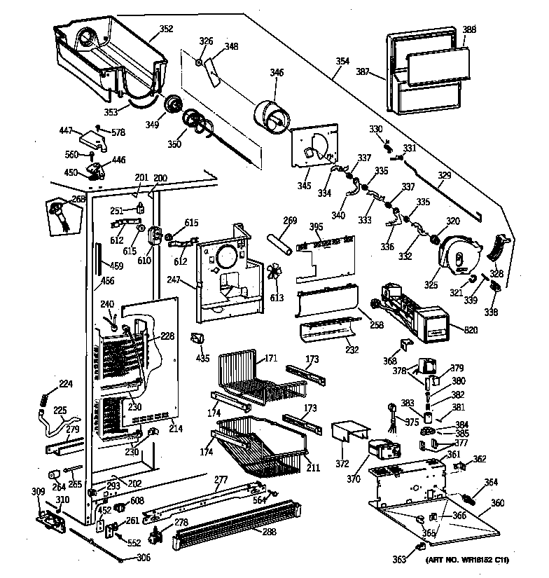 GE TPG21JRBABB freezer section diagram