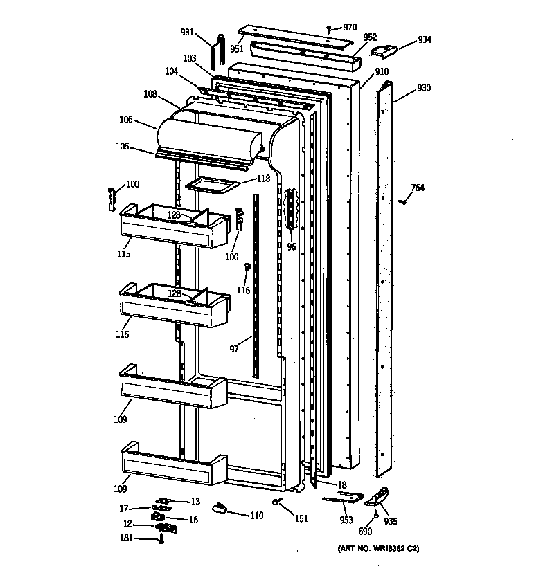 GE TPG21KRBAWH fresh food door diagram