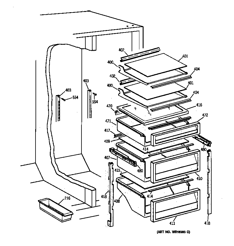 GE TPG21KRBAWH fresh food shelves diagram