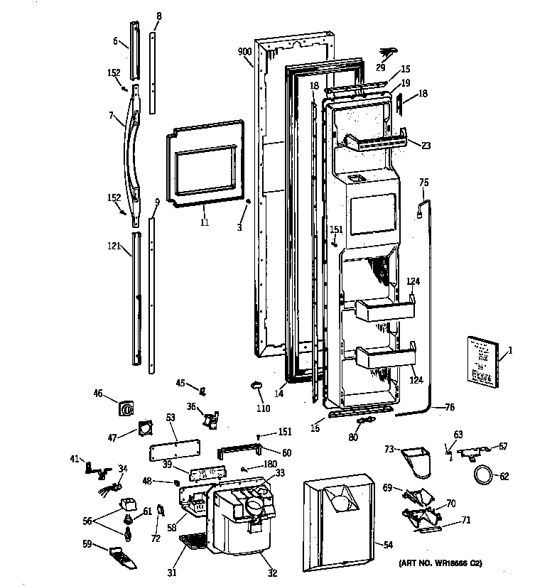 GE TPG21PRBAWW freezer door diagram