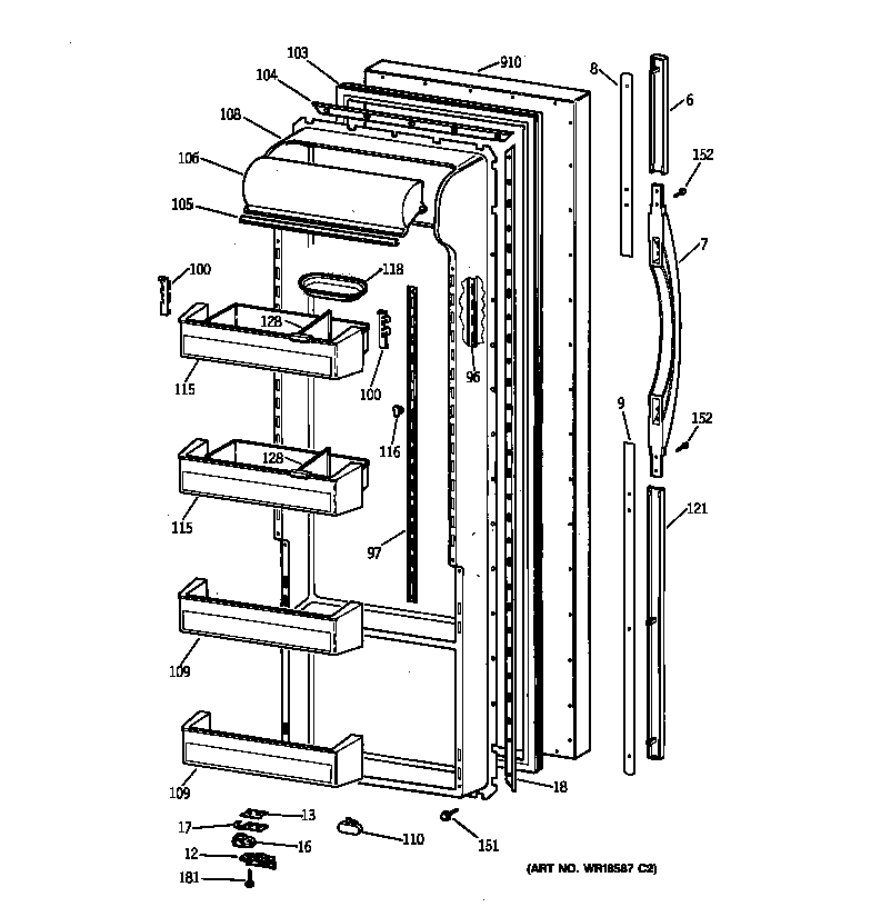 GE TPG21PRBAWW fresh food door diagram