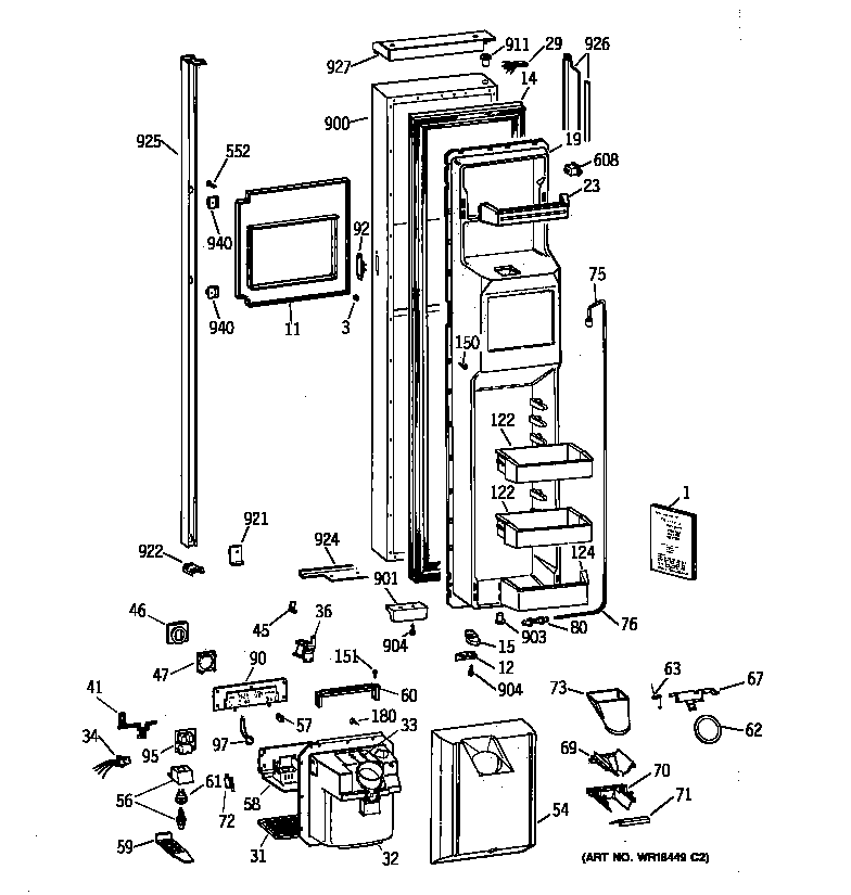 GE TPG24BFBAWW freezer door diagram