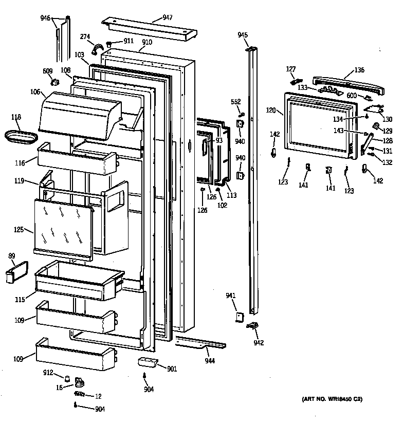 GE TPG24BFBAWW fresh food door diagram