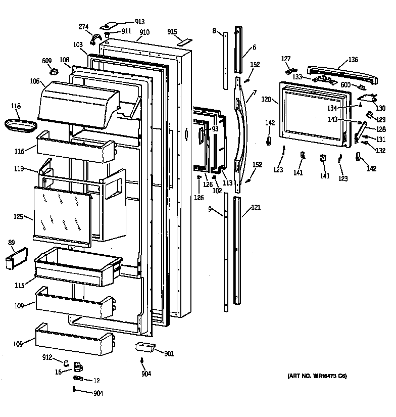 GE TPG24PFBAWW fresh food door diagram
