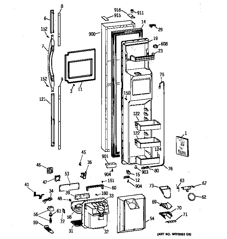 GE TPG24PRBAWW freezer door diagram
