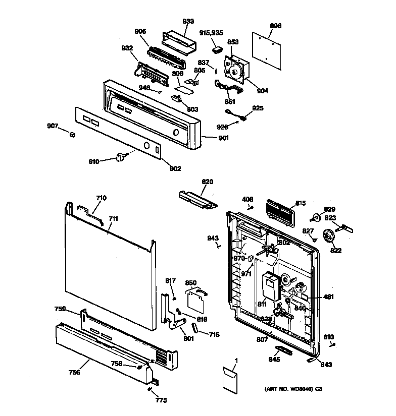 GE GSD3420Z02BB escutcheon & door assembly diagram