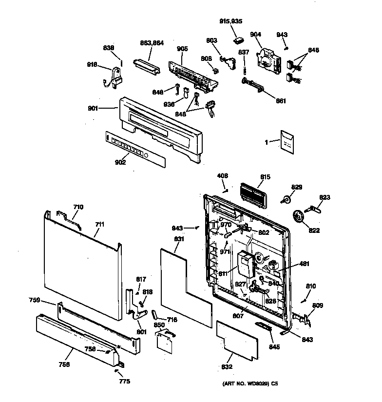 GE GSD4114Z02AA escutcheon & door assembly diagram