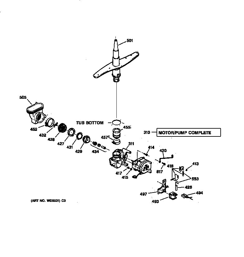 GE GSD4114Z02AA motor-pump mechanism diagram