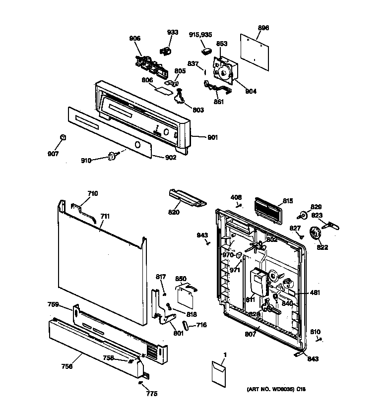 GE GSD3220Z02BB escutcheon & door assembly diagram