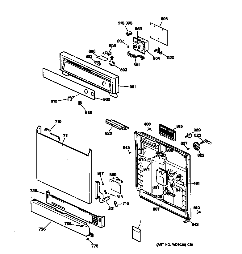 GE GSD2000Z02WH escutcheon & door assembly diagram