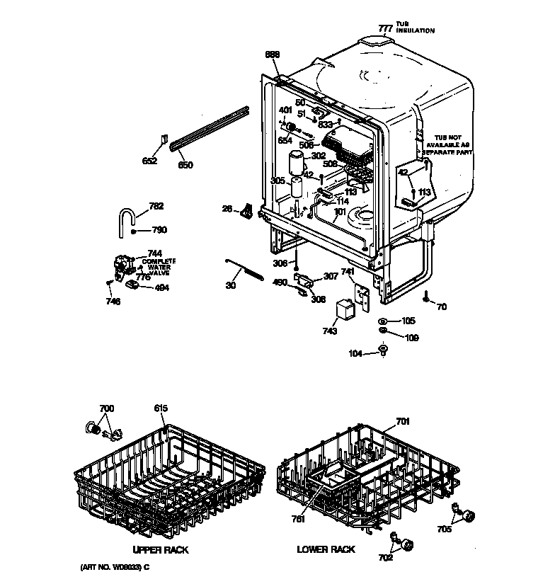 GE GSD2000Z02WH body parts diagram
