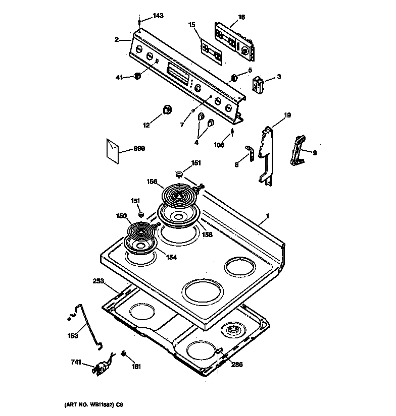 GE JBP26BY4 control panel & cooktop diagram
