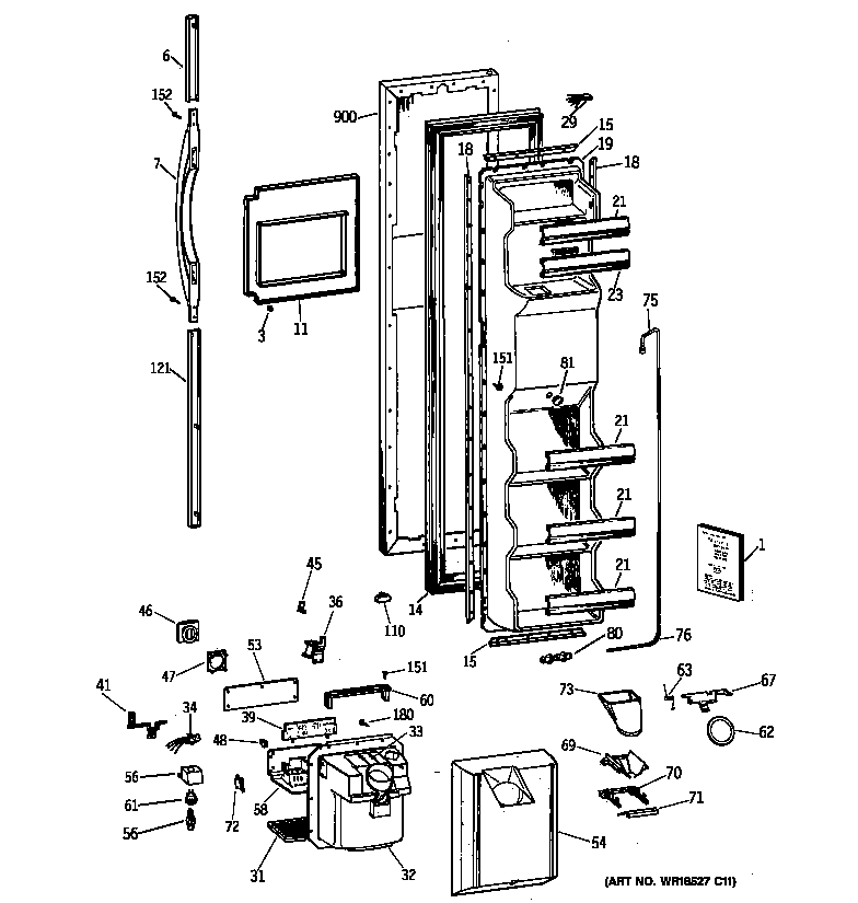 GE TFX25VPBAAA freezer door diagram