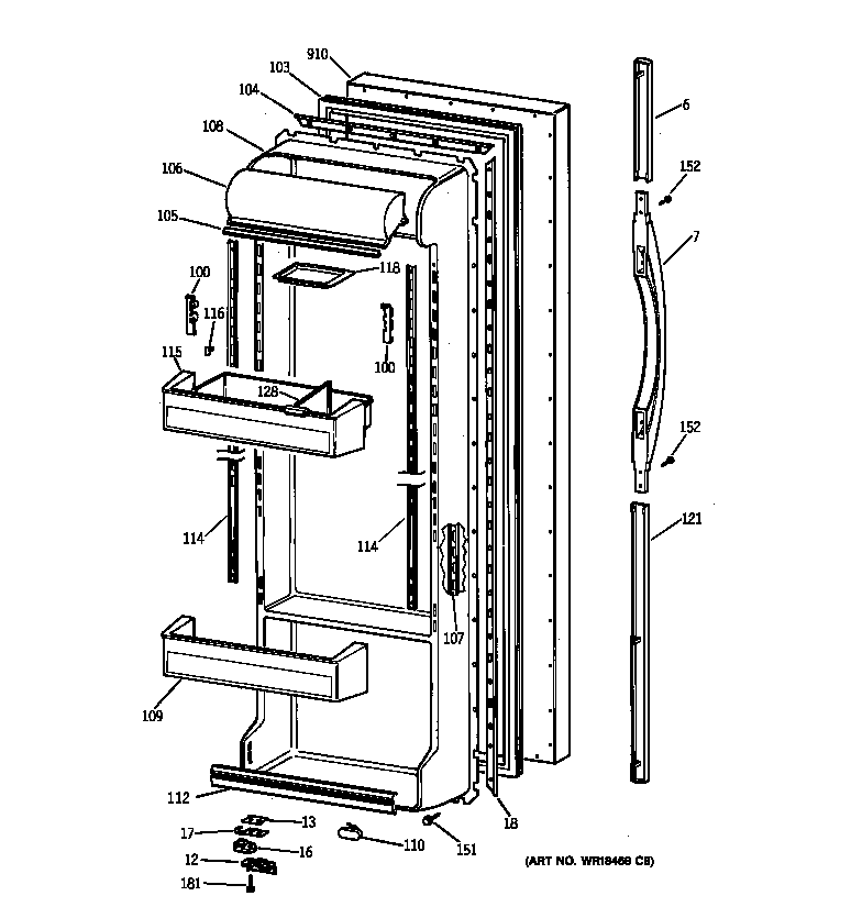 GE TFX25VPBAAA fresh food door diagram