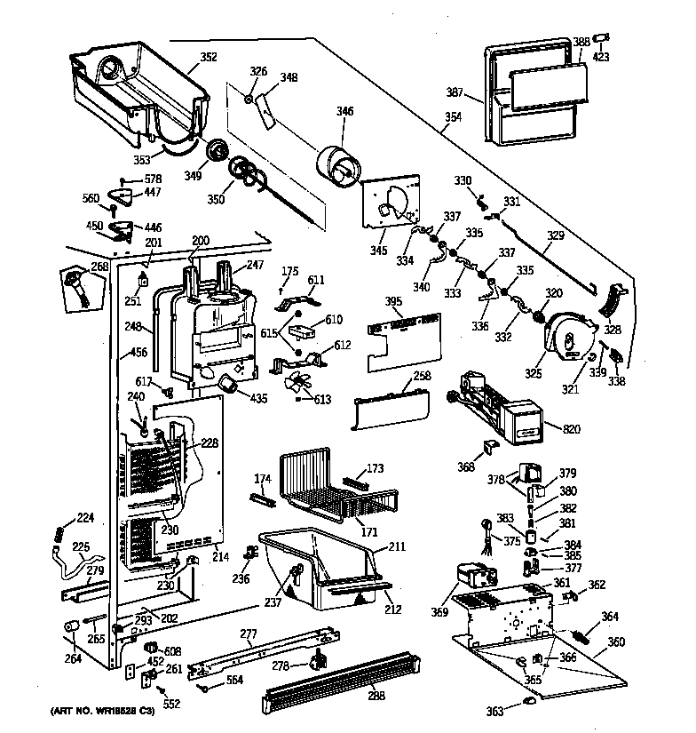 GE TFX25VPBAAA freezer section diagram