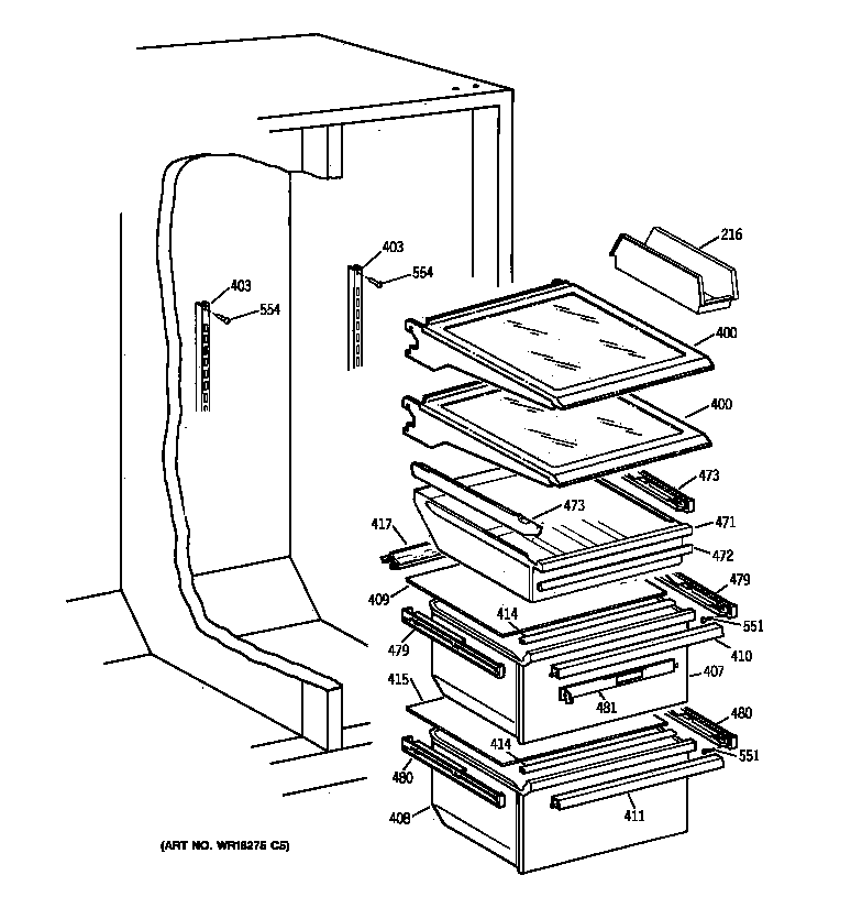 GE TFX25VPBAAA fresh food section diagram