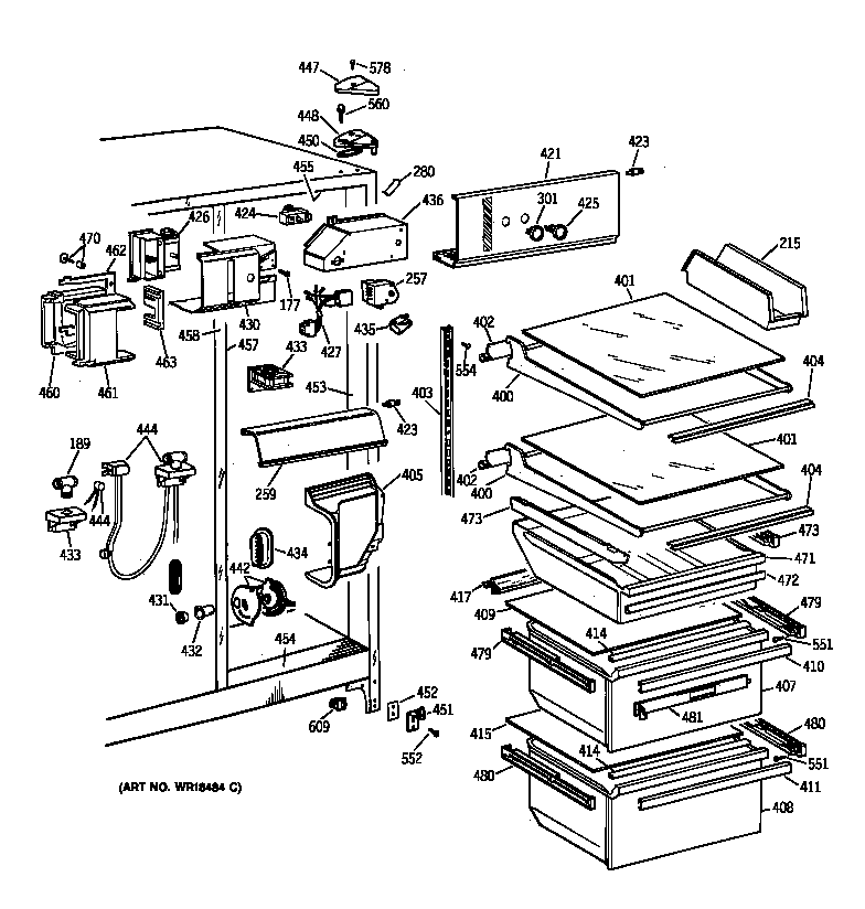 GE TFJ22JABAWW fresh food section diagram